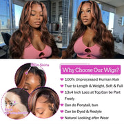 Ombre Highlight Body Wave 13x4 HD Lace Front Human Hair Wig Curly 1B/30 Black Brown Colored 13x6 Lace Frontal Wigs For Women