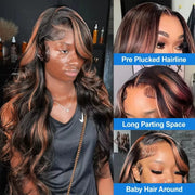 Ombre Highlight Body Wave 13x4 HD Lace Front Human Hair Wig Curly 1B/30 Black Brown Colored 13x6 Lace Frontal Wigs For Women