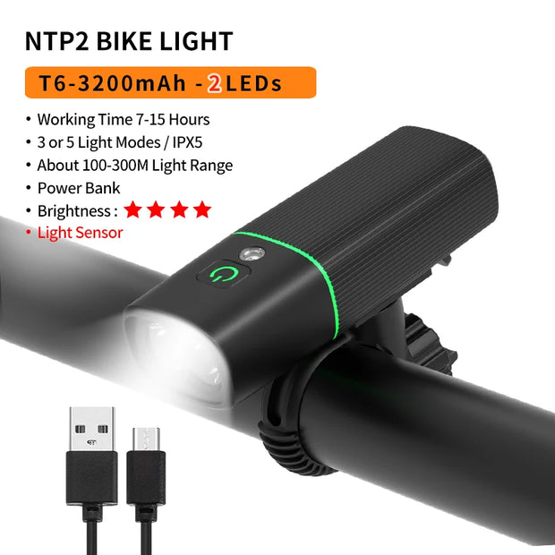 10000-1200mAh Bike Light USB Rechargeable Front Headlight 18650 Battery LED Flashlight for Bicycle Road MTB Lamps Bicycle Light