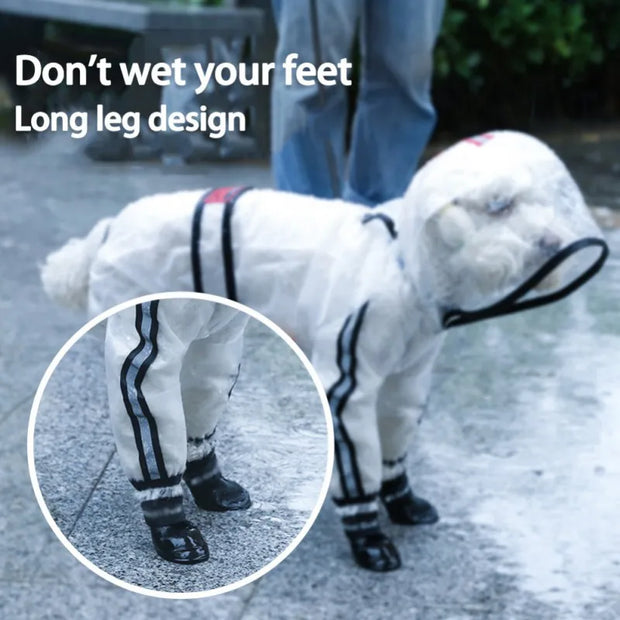 Dog Raincoat Puppy Four Feet Hooded Transparent Waterproof Windproof Teddy Small Large Dogs Rain Out Clothes For Pet Supplies