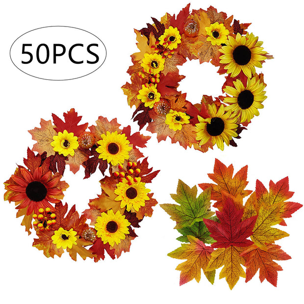 50PCS Artificial Maple Leaves Autumn Leaves For Weddings Autumn Parties Art Scrapbooking Decorations home decor Accessories