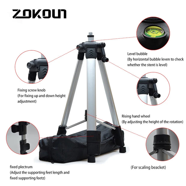 ZOKOUN maximum high 1.5m Adjustable Aluminum Tripod Stand for Laser Level Tripod or adapter
