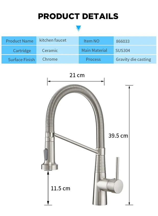 Kitchen Faucets Brush Brass Faucets for Kitchen Sink  Single Lever Pull Down Spring Spout Mixers Tap Hot Cold Water Crane 9009