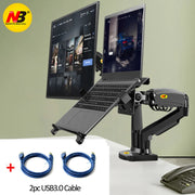 Desktop NB F160 + FP-2 Gas Spring Dual Arm for 17"-27" Monitor Holder + 10"-17" Laptop Support Air Press Mount Stand Load 2-9kg