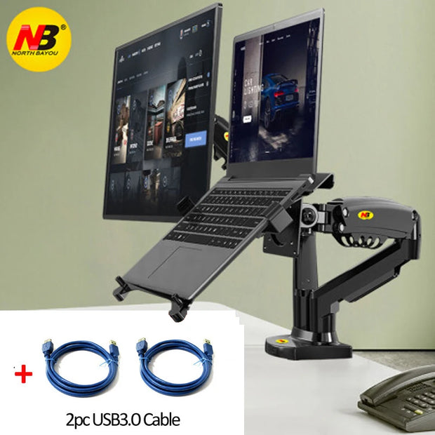 Desktop NB F160 + FP-2 Gas Spring Dual Arm for 17"-27" Monitor Holder + 10"-17" Laptop Support Air Press Mount Stand Load 2-9kg