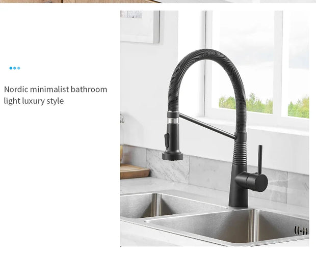 Kitchen Faucets Brush Brass Faucets for Kitchen Sink  Single Lever Pull Down Spring Spout Mixers Tap Hot Cold Water Crane 9009