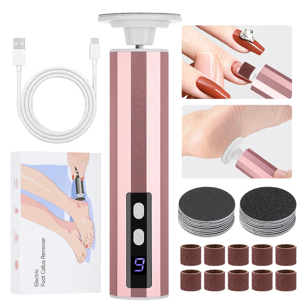 USB Rechargeable Electric Foot Care Callus Remover Nail Grinder Professional Foot Care File with replacement sandpaper tray