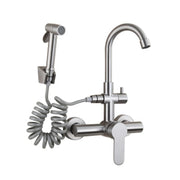 Kitchen Faucet With Spray Gun Wall Mounted Hot Cold Water Mixer Tap Rotatable Faucets Dual Water Mode No Dead corner Cleaning
