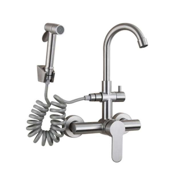 Kitchen Faucet With Spray Gun Wall Mounted Hot Cold Water Mixer Tap Rotatable Faucets Dual Water Mode No Dead corner Cleaning