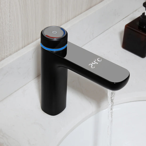 KEMAIDI Bathroom Basin Sink Faucet with Temperature Digital Display Cold and Hot Water Mixer Faucets Brass Tap Deck Mounted