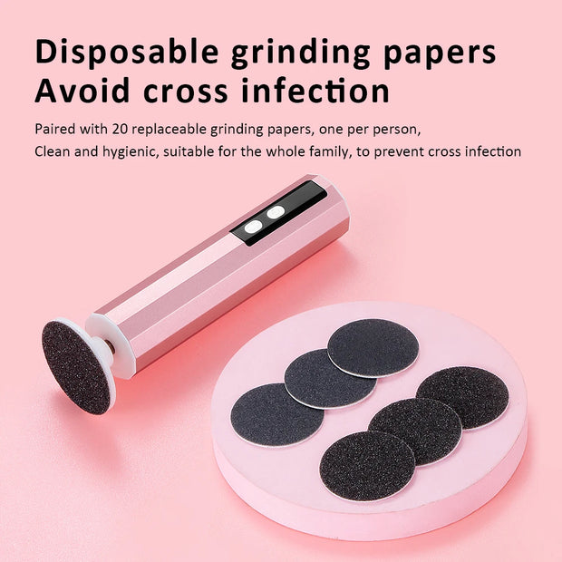 USB Rechargeable Electric Foot Care Callus Remover Nail Grinder Professional Foot Care File with replacement sandpaper tray
