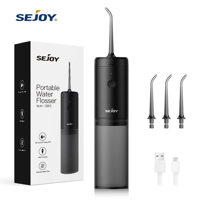 Sejoy Portable Oral Irrigator Dental Water Flosser USB Rechargeable Water Jet Floss Tooth Pick 4 Jet Tip 140ml 3 Modes IPX7 Gift