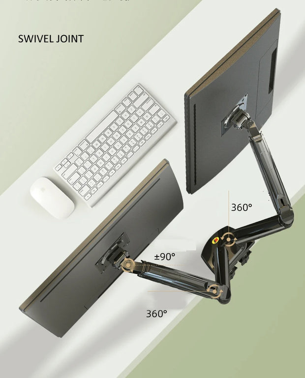 Desktop NB F160 + FP-2 Gas Spring Dual Arm for 17"-27" Monitor Holder + 10"-17" Laptop Support Air Press Mount Stand Load 2-9kg