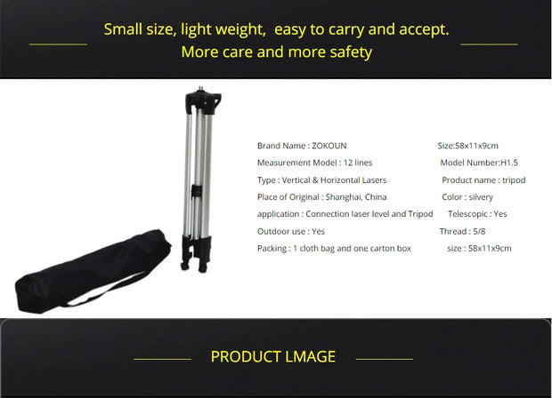 ZOKOUN maximum high 1.5m Adjustable Aluminum Tripod Stand for Laser Level Tripod or adapter