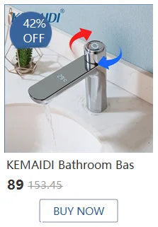 KEMAIDI Bathroom Basin Sink Faucet with Temperature Digital Display Cold and Hot Water Mixer Faucets Brass Tap Deck Mounted