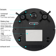 3-in-1 Robot Vacuum Cleaner USB Rechargeable 1000Pa Suction Automatic Cleaning Sweeping Machine for Pet Hair Carpets and Floors
