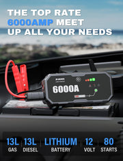 Car 6000A Portable 12V  Jump Starter Power Bank 12V Auto Battery Charger Booster Starting Device