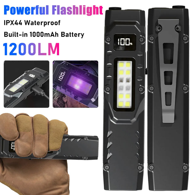 Portable Flashlight 1200 Lumens USB Rechargeable Tactical Flashlight IPX44 Waterproof LED Work Light for Emergency Camping