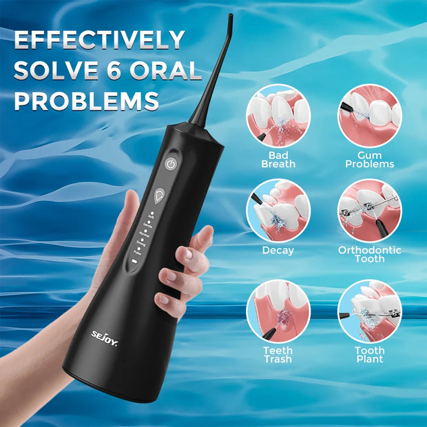 SEJOY Electric Dental Oral Irrigator Water Flosser Thread Teeth Pick Mouth Washing Machine 5 Nozzles 5 Modes USB Rechargeable
