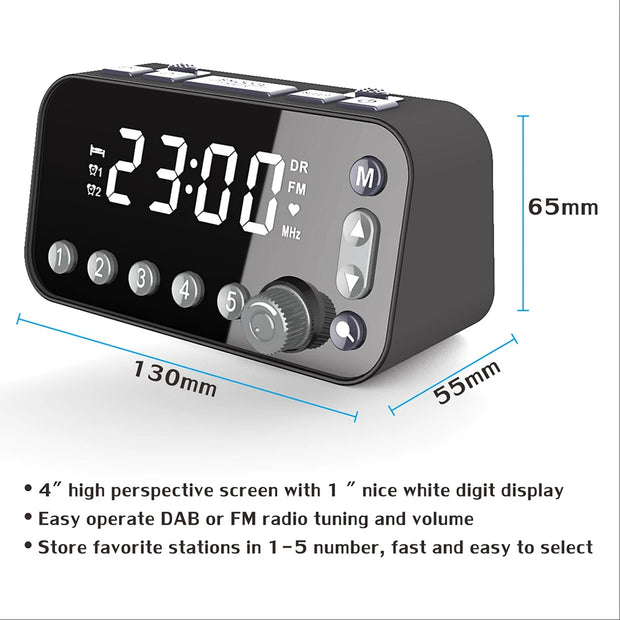 Digital Alarm Clock DAB FM Radio USB Rechargeable Backlight Adjustable Alarm Volume Alarm Clock Radio with Antenna
