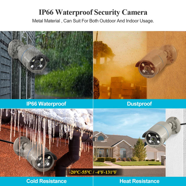 Techage H.265 4MP Two Way Audio POE IP Camera IP66 Waterproof Outdoor Video CCTV Security Surveillance Camera for POE NVR System