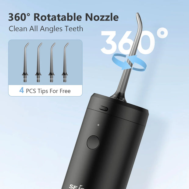 Sejoy Portable Oral Irrigator Dental Water Flosser USB Rechargeable Water Jet Floss Tooth Pick 4 Jet Tip 140ml 3 Modes IPX7 Gift