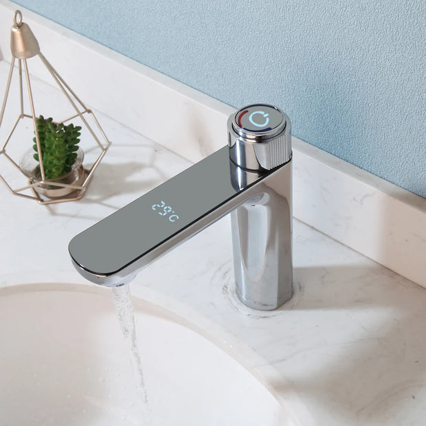 KEMAIDI Bathroom Basin Sink Faucet with Temperature Digital Display Cold and Hot Water Mixer Faucets Brass Tap Deck Mounted