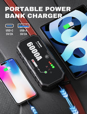 Car 6000A Portable 12V  Jump Starter Power Bank 12V Auto Battery Charger Booster Starting Device
