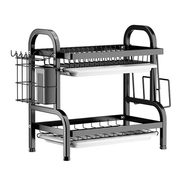 Kitchen Dish Bowl Drainer Storage Rack 1/2 Tiers Dish Chopsticks Knife Fork Water Cup Storage Rack Kitchen Counter Organizer