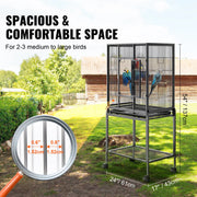 VEVOR 52/54 inch Standing Large Flight Bird Cage Carbon Steel Parakeets Cages with Rolling Stand and Tray for Cockatiels Parrots