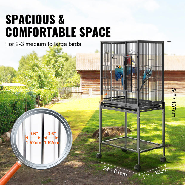 VEVOR 52/54 inch Standing Large Flight Bird Cage Carbon Steel Parakeets Cages with Rolling Stand and Tray for Cockatiels Parrots