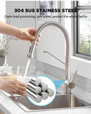 Kitchen Faucets Brush Brass Faucets for Kitchen Sink  Single Lever Pull Down Spring Spout Mixers Tap Hot Cold Water Crane 9009