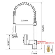 Kitchen Faucets Brush Brass Faucets for Kitchen Sink  Single Lever Pull Down Spring Spout Mixers Tap Hot Cold Water Crane 9009