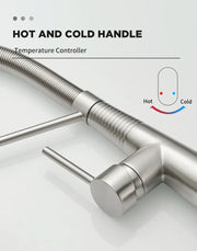 Kitchen Faucets Brush Brass Faucets for Kitchen Sink  Single Lever Pull Down Spring Spout Mixers Tap Hot Cold Water Crane 9009