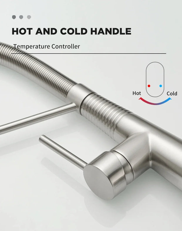 Kitchen Faucets Brush Brass Faucets for Kitchen Sink  Single Lever Pull Down Spring Spout Mixers Tap Hot Cold Water Crane 9009