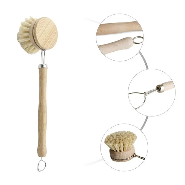 Kitchen Cleaning Brush Natural Bamboo Handle and Sisal Bristles Scrub Brush for Dish Cast Iron Skillet Pots Pans Pot Brush