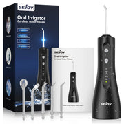 SEJOY Electric Dental Oral Irrigator Water Flosser Thread Teeth Pick Mouth Washing Machine 5 Nozzles 5 Modes USB Rechargeable