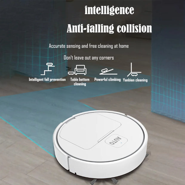 3-in-1 Robot Vacuum Cleaner USB Rechargeable 1000Pa Suction Automatic Cleaning Sweeping Machine for Pet Hair Carpets and Floors