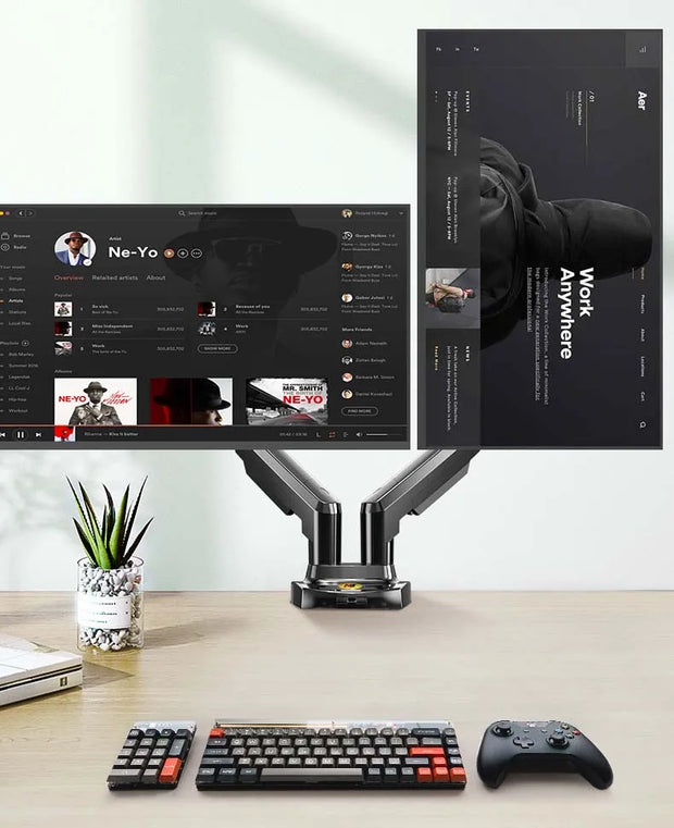 Desktop NB F160 + FP-2 Gas Spring Dual Arm for 17"-27" Monitor Holder + 10"-17" Laptop Support Air Press Mount Stand Load 2-9kg