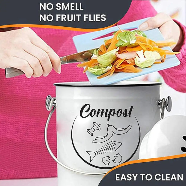 Kitchen Counter Compost Bucket 5L Lidded Kitchen Counter Compost Bin Fruits Veggies Waste Collector Rust Resistant Coated Indoor