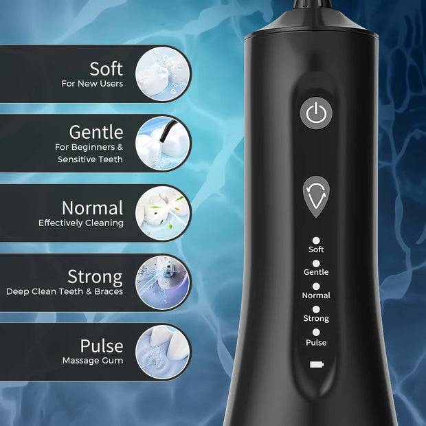 SEJOY Electric Dental Oral Irrigator Water Flosser Thread Teeth Pick Mouth Washing Machine 5 Nozzles 5 Modes USB Rechargeable