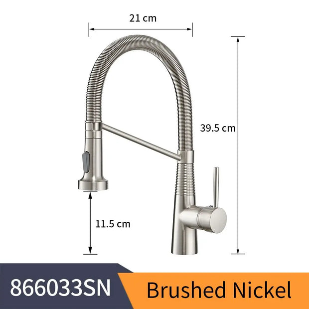 Kitchen Faucets Brush Brass Faucets for Kitchen Sink  Single Lever Pull Down Spring Spout Mixers Tap Hot Cold Water Crane 9009