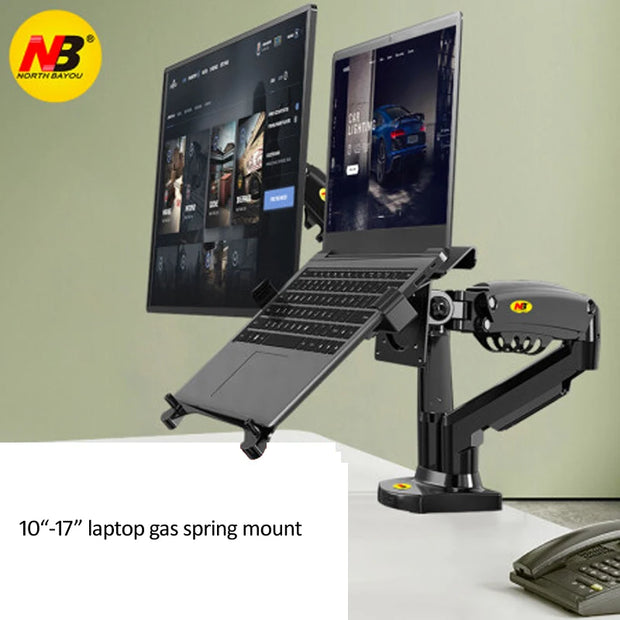 Desktop NB F160 + FP-2 Gas Spring Dual Arm for 17"-27" Monitor Holder + 10"-17" Laptop Support Air Press Mount Stand Load 2-9kg