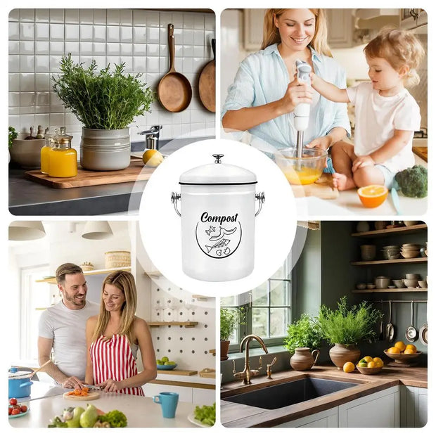 Kitchen Counter Compost Bucket 5L Lidded Kitchen Counter Compost Bin Fruits Veggies Waste Collector Rust Resistant Coated Indoor