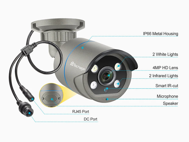 Techage H.265 4MP Two Way Audio POE IP Camera IP66 Waterproof Outdoor Video CCTV Security Surveillance Camera for POE NVR System