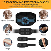 Electronic Muscle Toner USB Rechargeable Abdominal Toning Belts Adjustable Ab Workout Equipment LED Display for Fitness Exercise