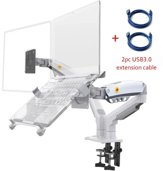 Desktop NB F160 + FP-2 Gas Spring Dual Arm for 17"-27" Monitor Holder + 10"-17" Laptop Support Air Press Mount Stand Load 2-9kg