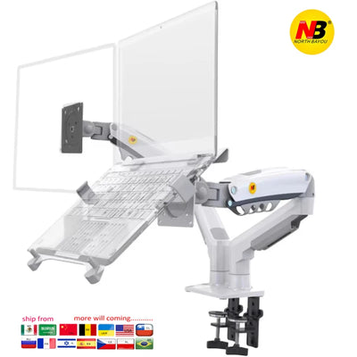 Desktop NB F160 + FP-2 Gas Spring Dual Arm for 17"-27" Monitor Holder + 10"-17" Laptop Support Air Press Mount Stand Load 2-9kg