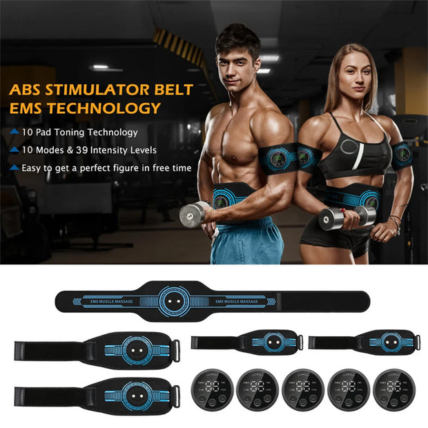 Electronic Muscle Toner USB Rechargeable Abdominal Toning Belts Adjustable Ab Workout Equipment LED Display for Fitness Exercise