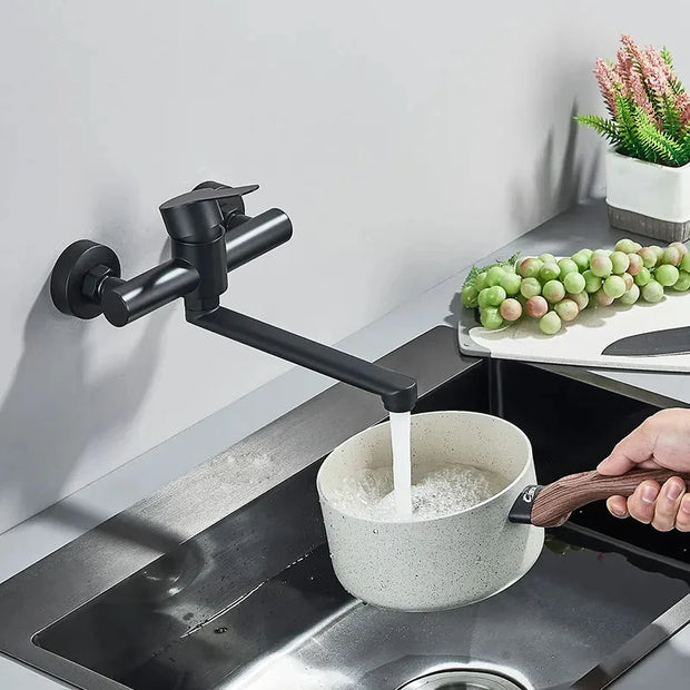 Kitchen Faucets Stainless Steel Wall Mounted Dual Hole Bathroom 360 Rotate Basin Faucet Cold Hot Water Mixer Taps With spray gun